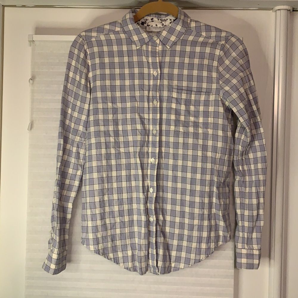 Lucky Brand Blue White Plaid Button Down Shirt Top XS